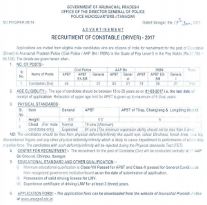 Arunachal Pradesh Police Recruitment snap