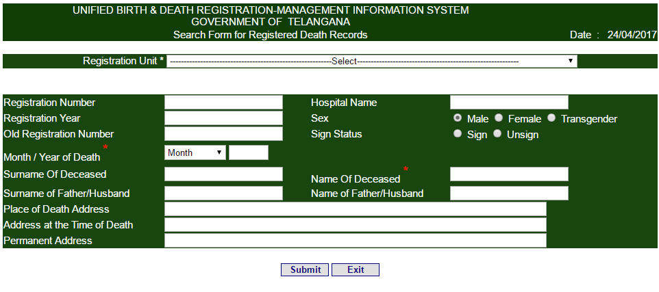 Procedure to Apply for Death Certificate in Telangana / तेलंगाना में