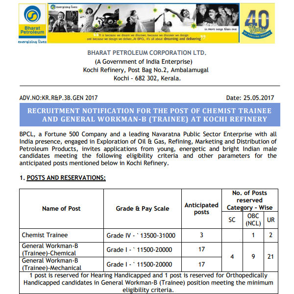 Bharat Petroleum Corporation Limited introduced certain vacancies having various job fields. All such a candidates fulfill those criteria should be eligible for this vacancy. Interested candidates apply for this Hiring before 3rd July 2017